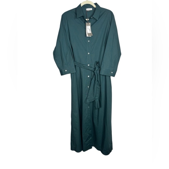 NWT Rosso35 Luxury Shirt Dress Midi in Teal Size 50 (US L) - Picture 2 of 16